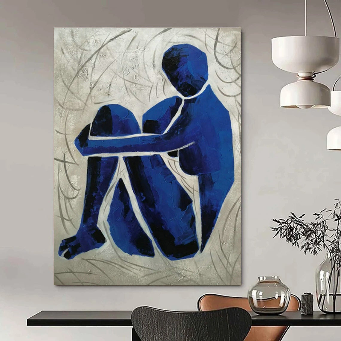 Blue Abstract Figure Art for Wellness Center & Contemporary Home Office DLZ1792