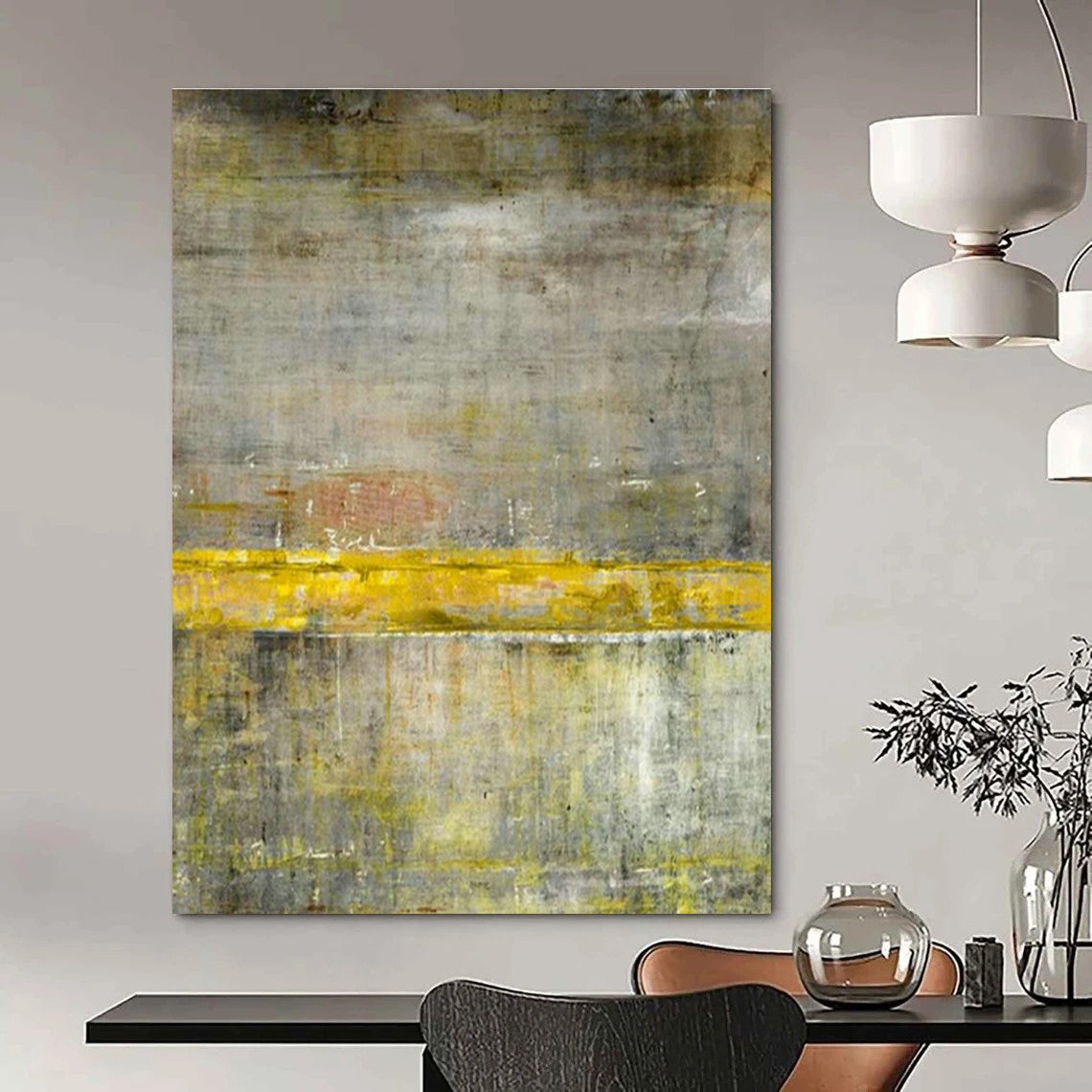Yellow - Gray Abstract Art for Living Room & Office DLZ0310