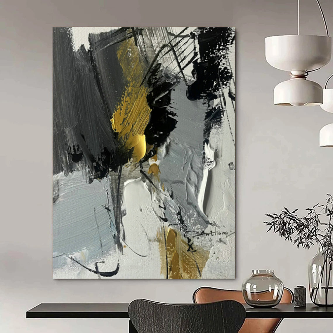 Gray - Black Abstract Art for Luxury Penthouse & Art - Centric Café DLZ0803