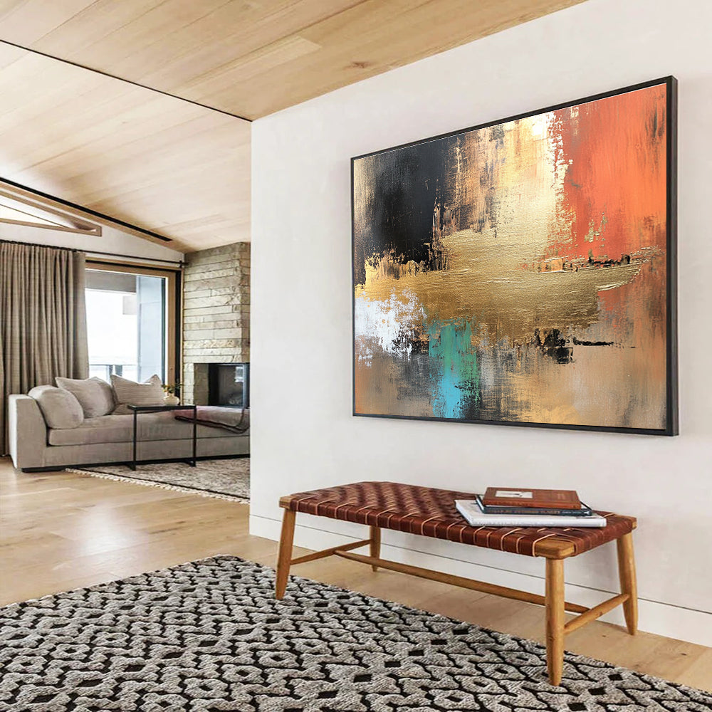 Gold Accent Abstract Art for Luxury Hotel Lobby & Sophisticated Home Office SC091