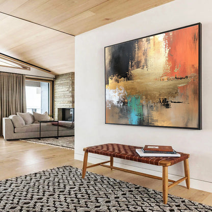 Gold Accent Abstract Art for Luxury Hotel Lobby & Sophisticated Home Office SC091