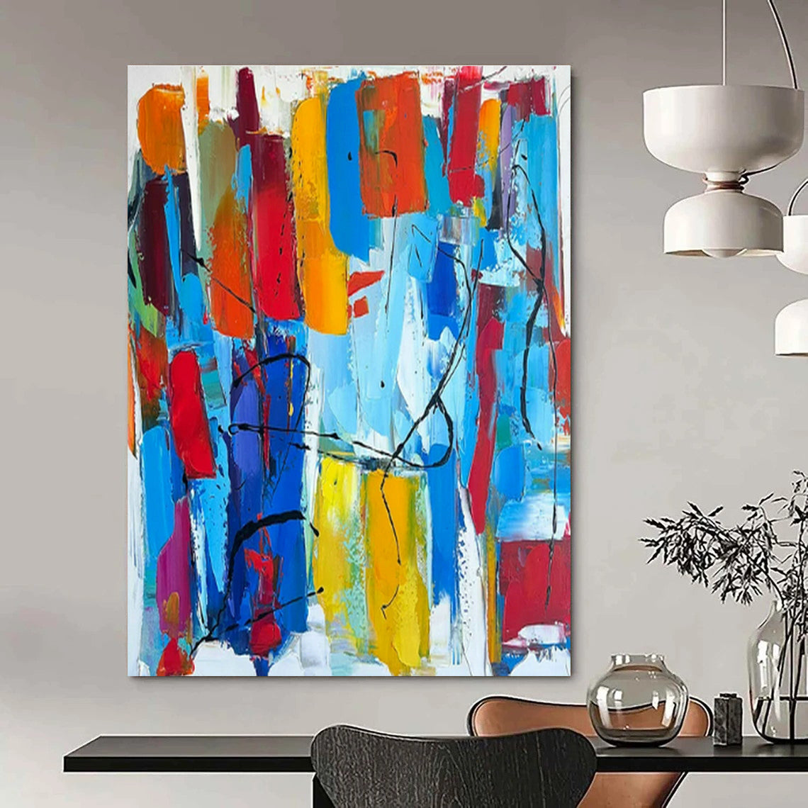 Colorful Abstract Strips Art for Art School Hall & Vibrant City Café DLZ1491