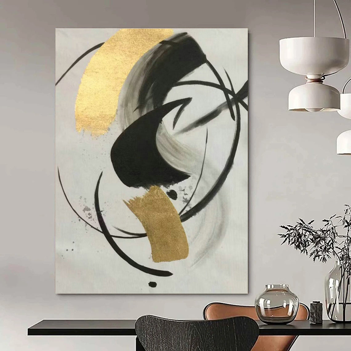 Ink - Gold Foil Abstract Art for Living Room & Study DLZ0468