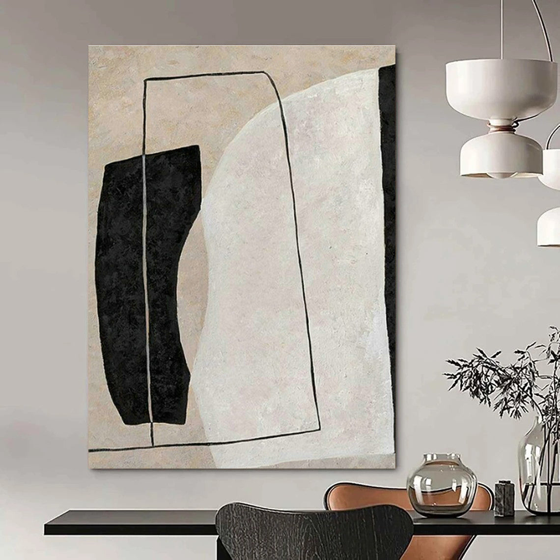 Beige - Black Abstract Art for Industrial - Chic Restaurant & Home Library DLZ2027