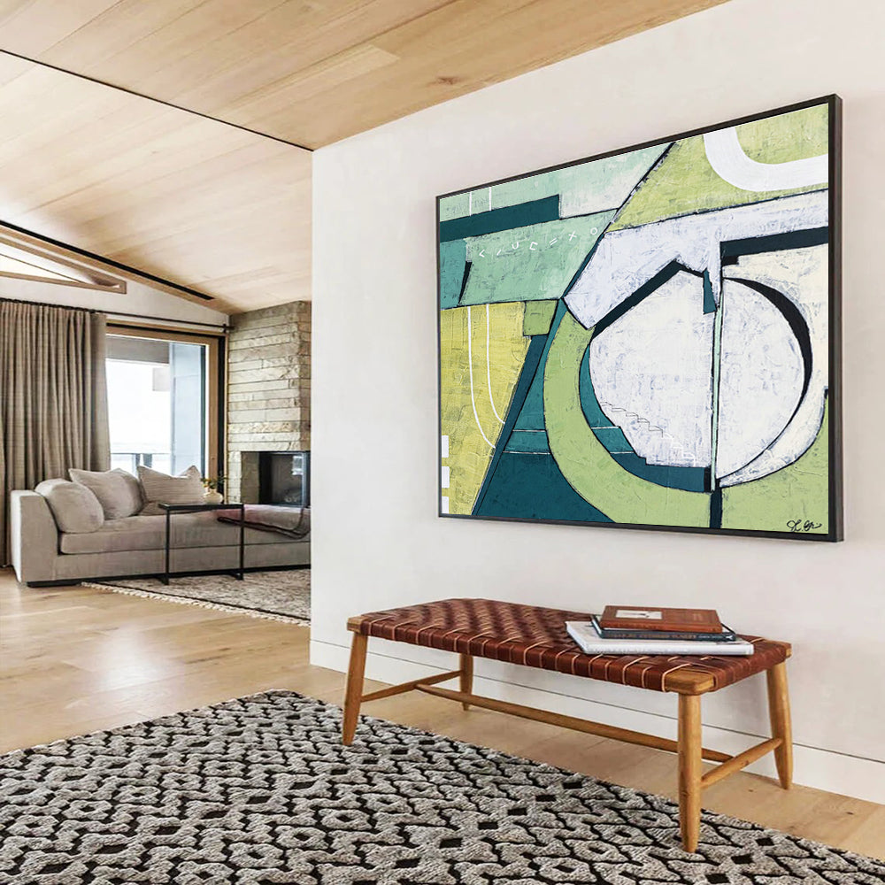 Green Geometric Abstract Art for Eco - Friendly Workspace DLZ2927