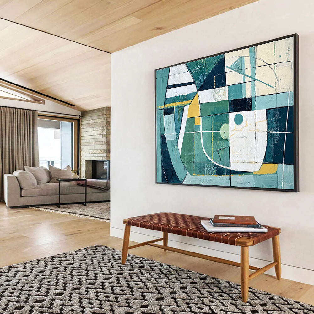 Geometric Green - Blue Abstract Art for Contemporary Office & Architectural Studio SC252
