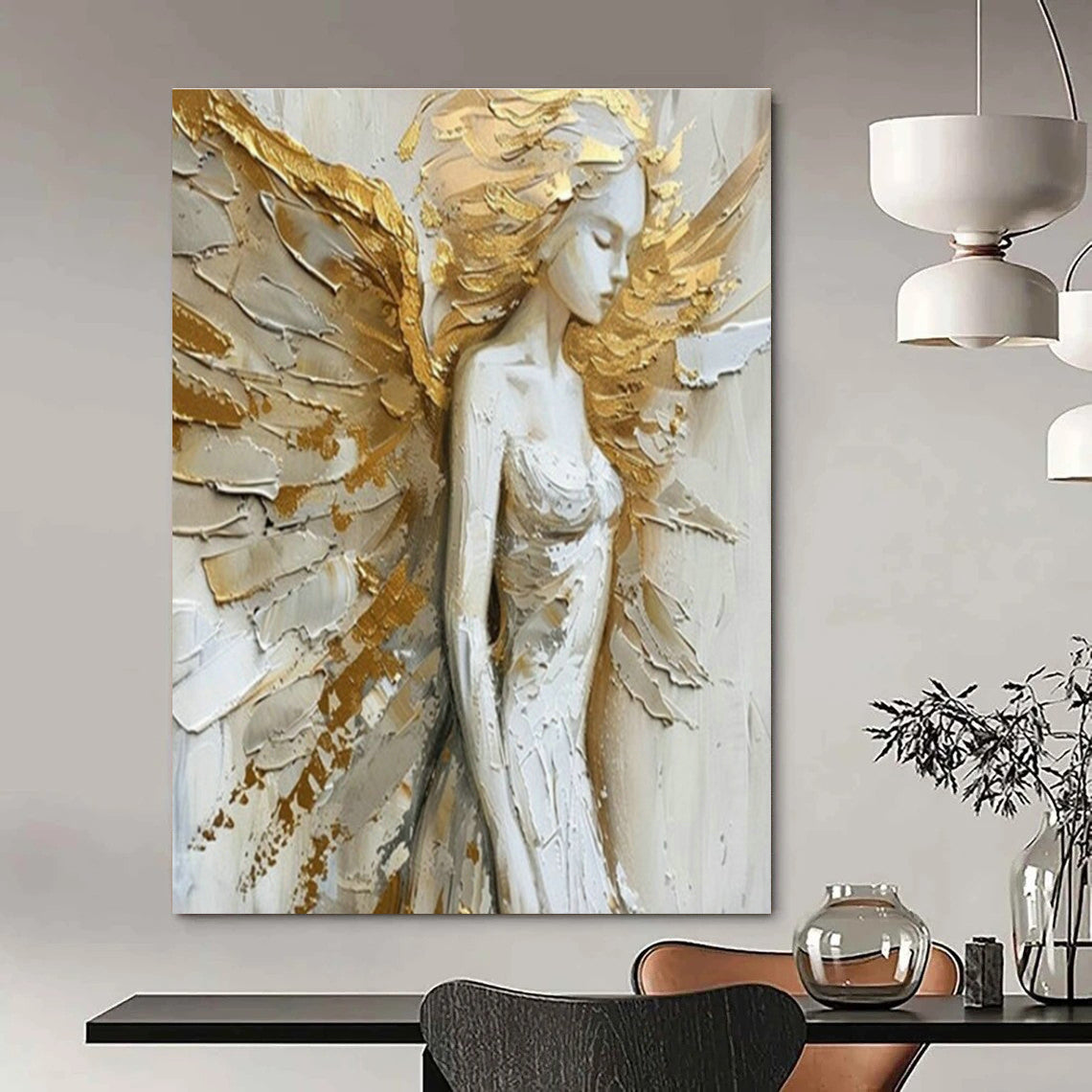 Angel with Golden Wings Art for Spiritual Home Altar & Luxury Spa Retreat DLZ1552