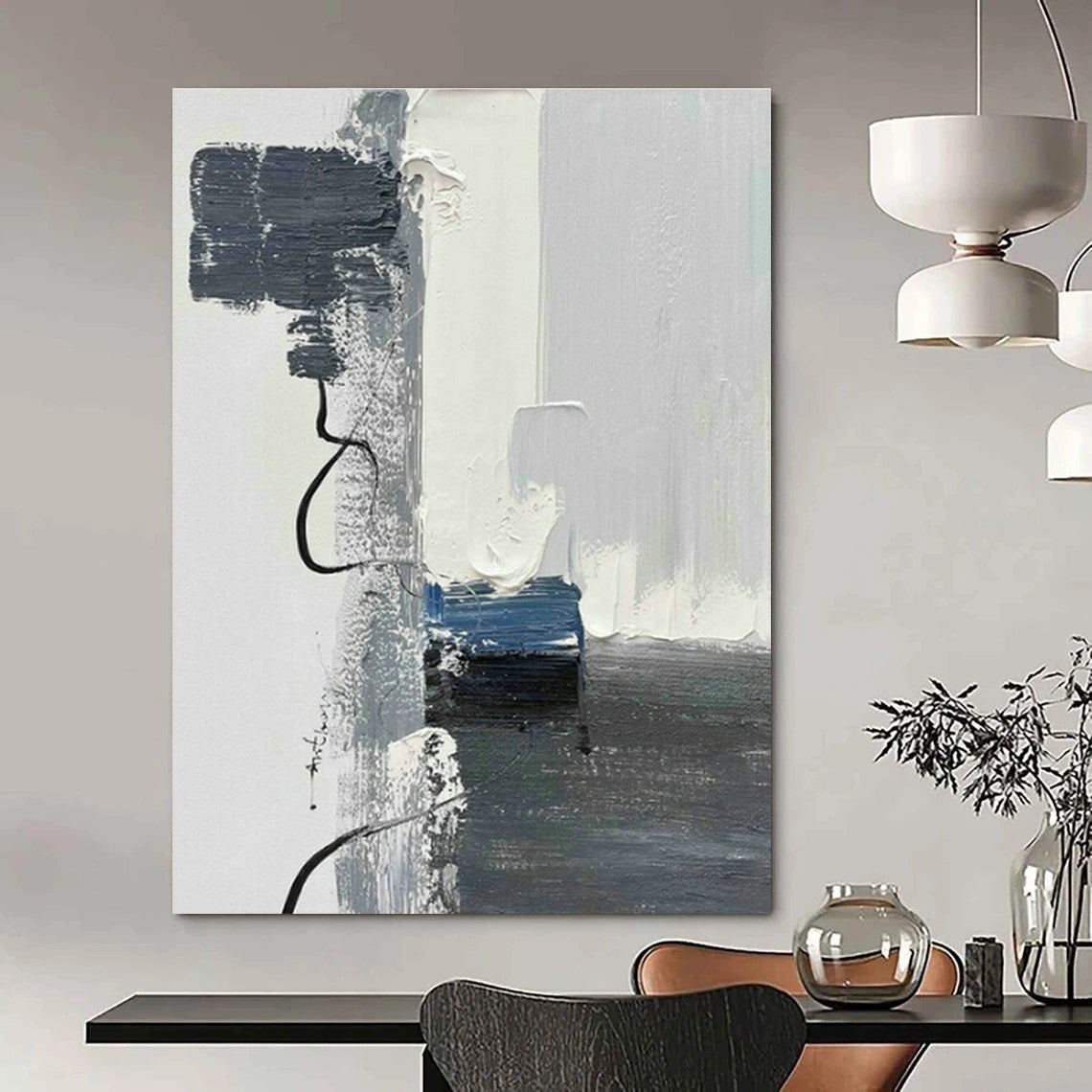 Gray - Blue - White Abstract Art for Minimalist Living Room & Wellness Spa Reception DLZ1672