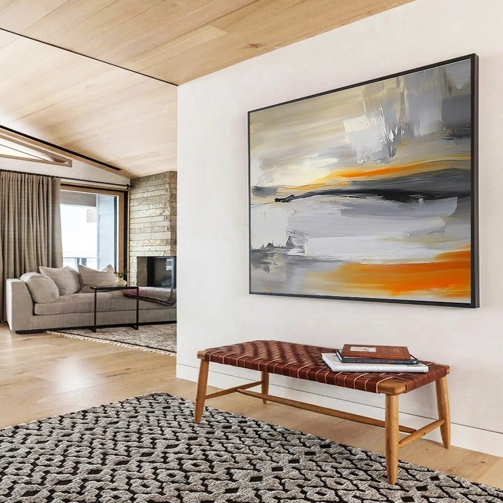 Gray and Orange Abstract Art for Modern Studio Apartment & Creative Agency Office SC175
