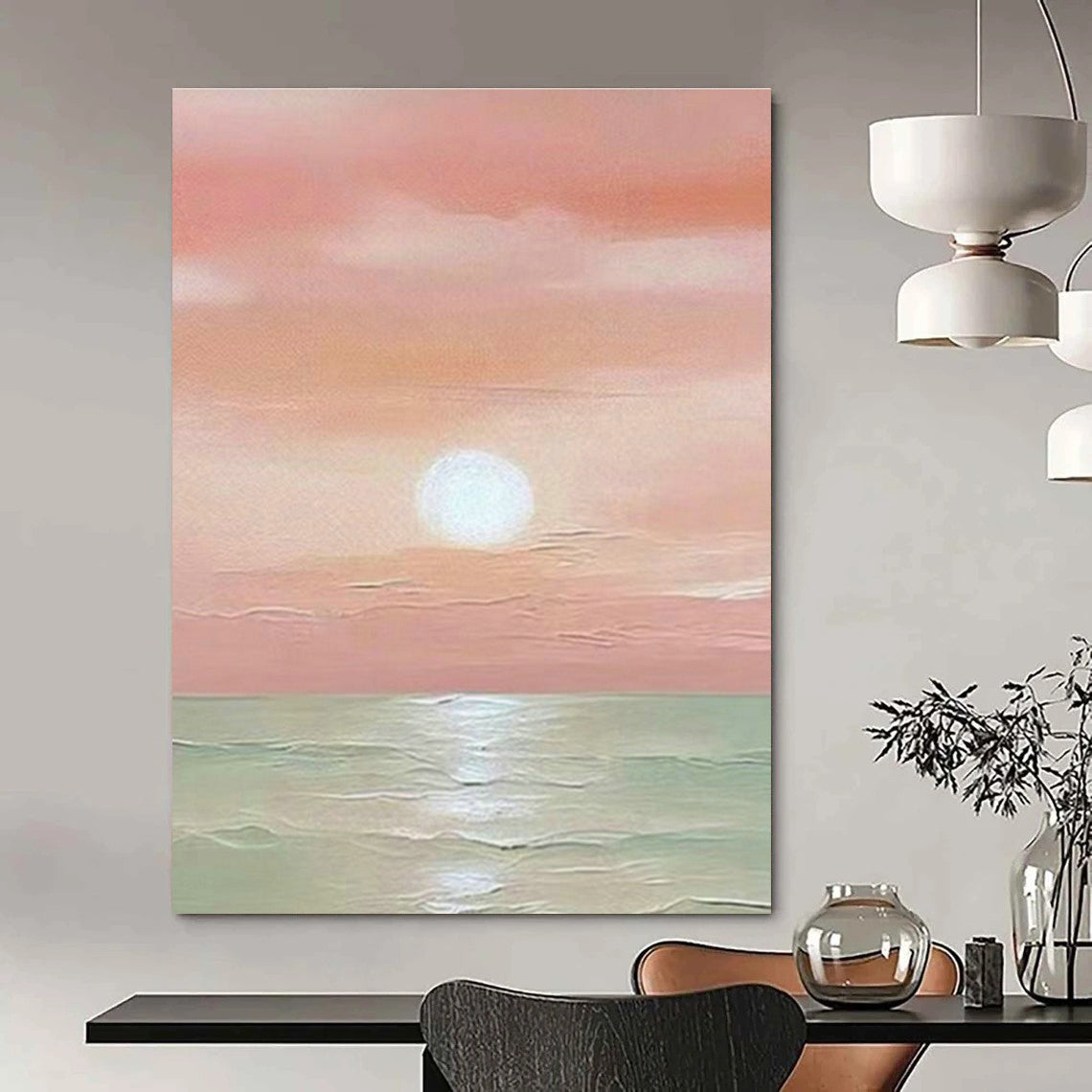 Pink Sea Sunrise Art for Coastal Bedroom Wall Decor DLZ0280