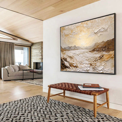 3D Golden Landscape Art for Luxe Living Room with Earthy Tones DLZ2842