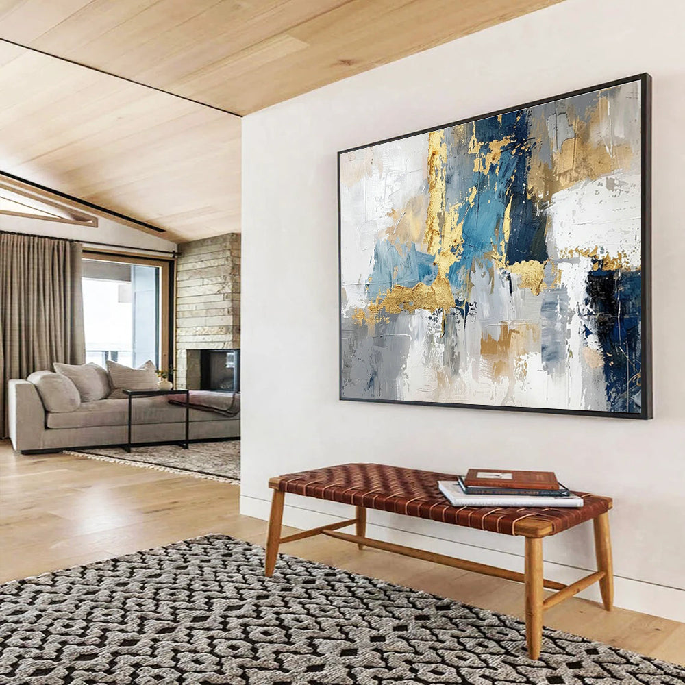 Blue - Gold Geometric Abstract Art for Chic Entryway DLZ2728
