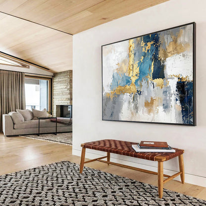 Blue - Gold Geometric Abstract Art for Chic Entryway DLZ2728