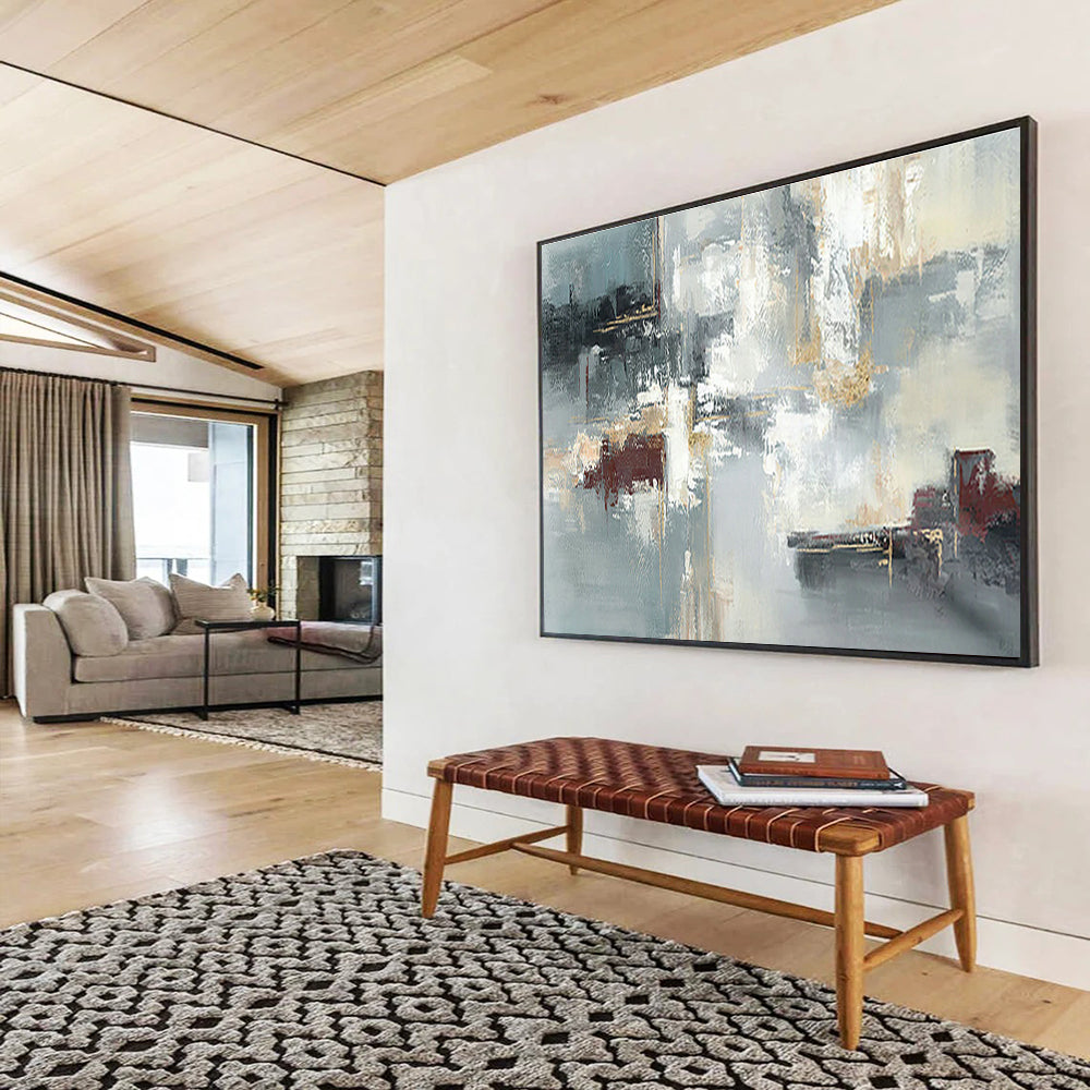 Gold - Grey - Red Abstract Art for Elegant Dining Room DLZ2736