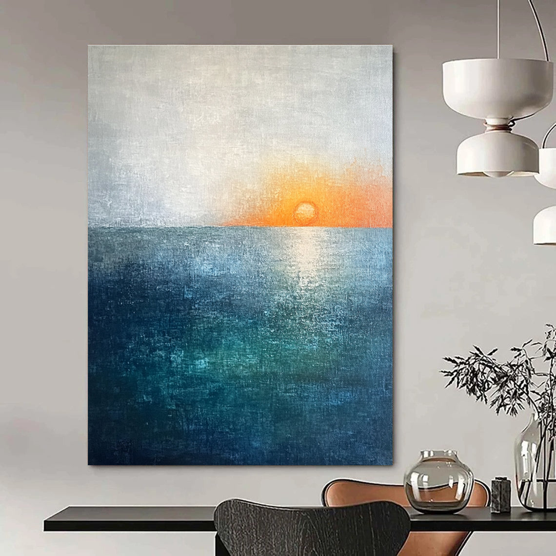 Minimalist Sea Sunset Art for Coastal Condo & Modern Café STSC094