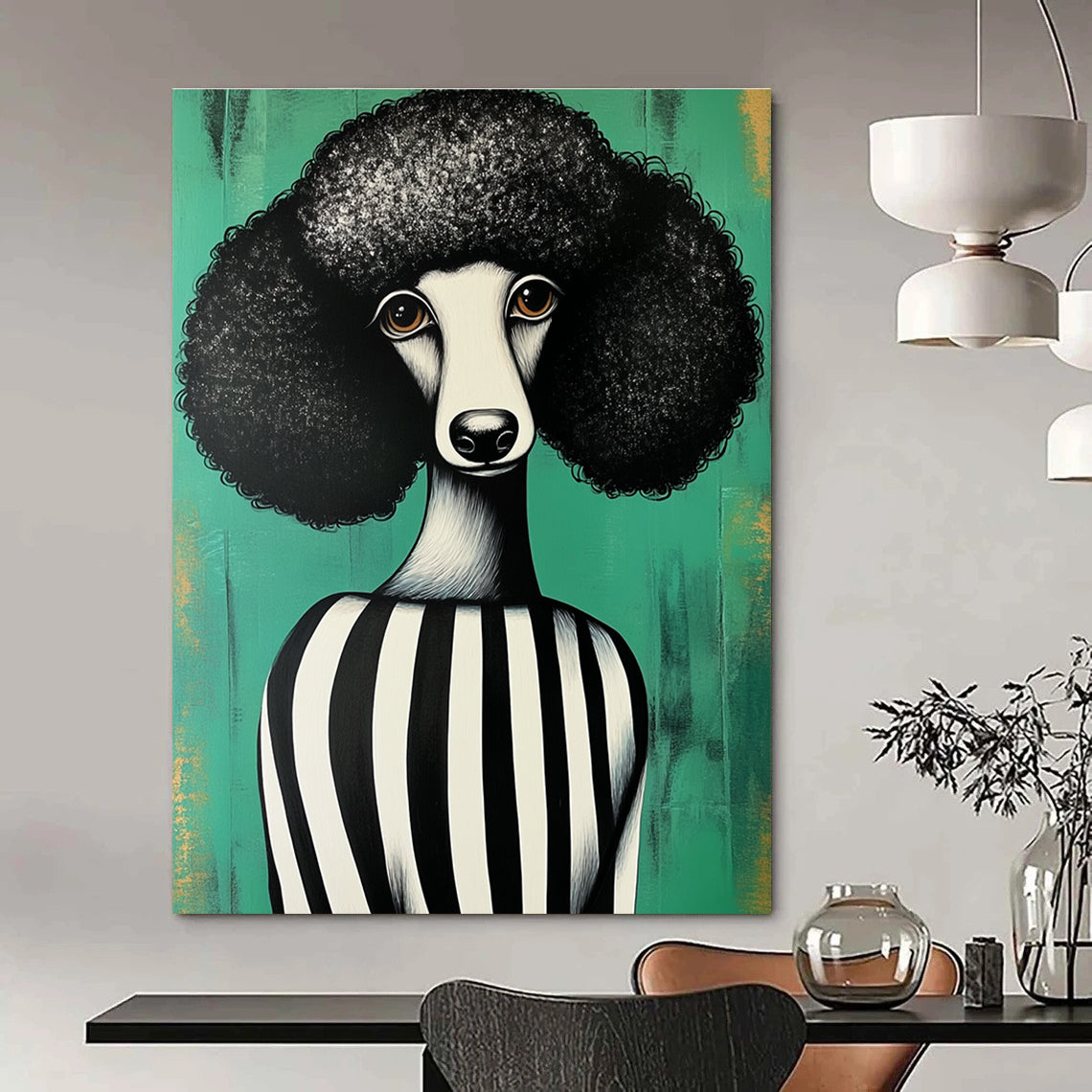 Afro - Poodle in Striped Top for Quirky Pet - Lovers’ Boutique & Eclectic Living Room STSC912