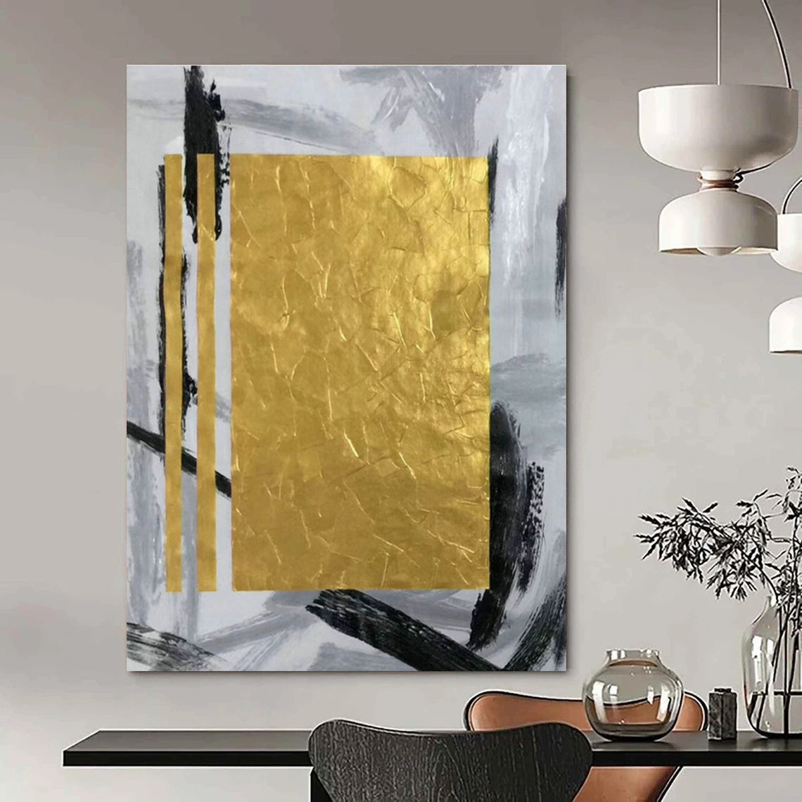 Gold Foil Grey - Black Abstract Art for Living Room & Office DLZ0467