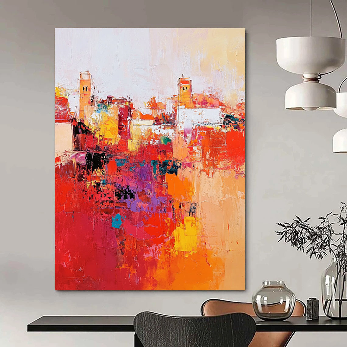 Colorful Abstract Cityscape for Contemporary Living Room & Travel - Inspired Café STSC556