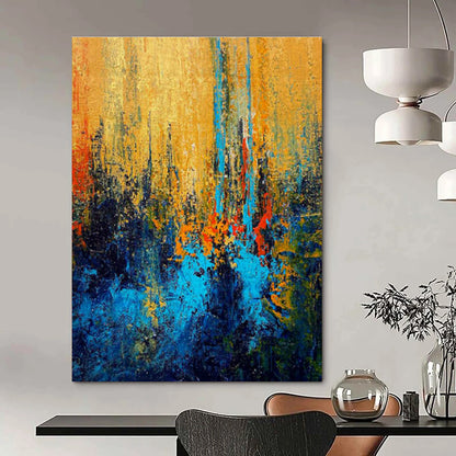 Golden - Yellow - Blue Abstract Art for Luxury Hotel Lobby Lounge Areas DLZ0026