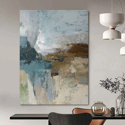 Blue, Brown, and Gray Abstract Art for Lakeside Cabin Living Room & Outdoor Adventure Club DLZ1019