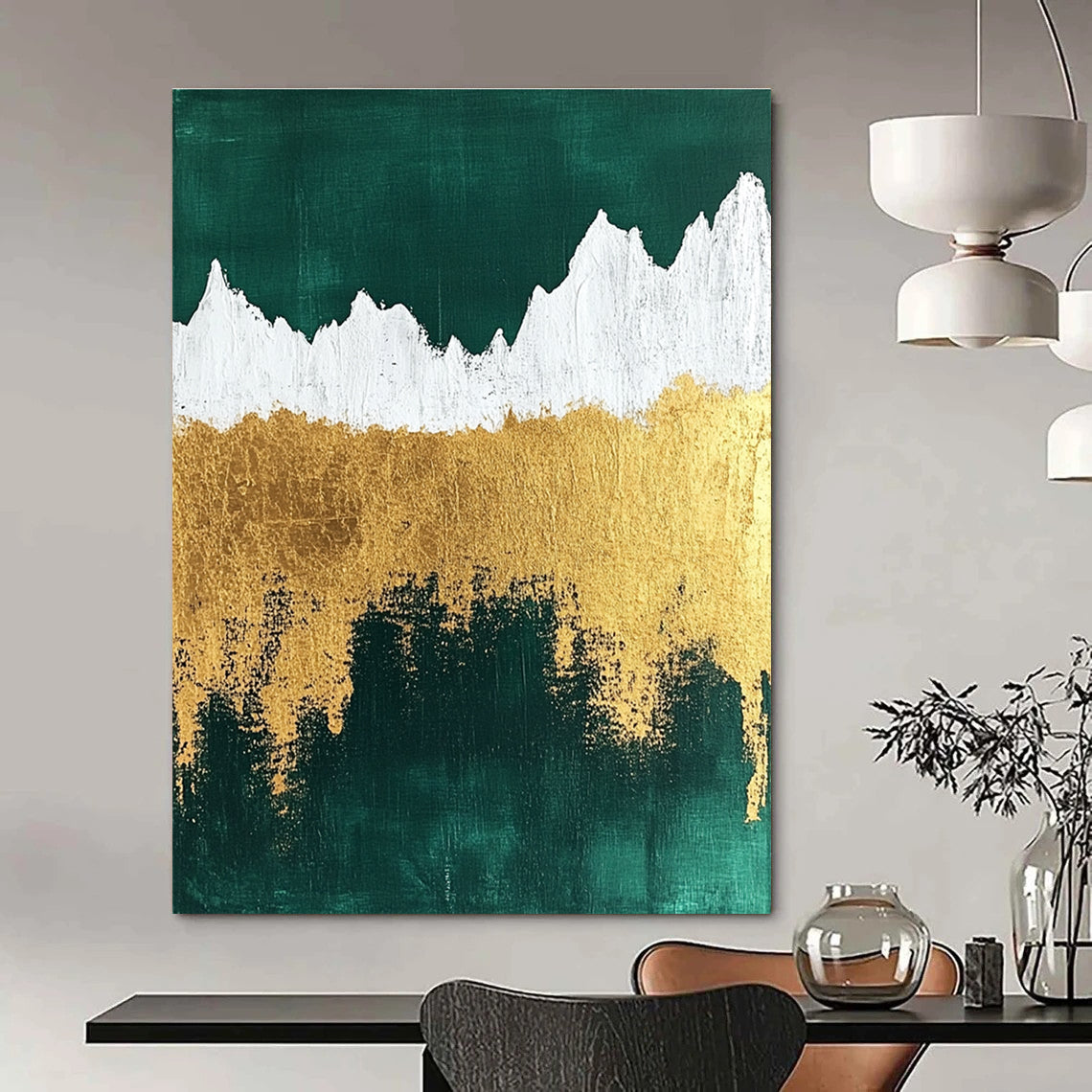 Bold Green - Gold Mountain Art for Hallway & Modern Home STSC067