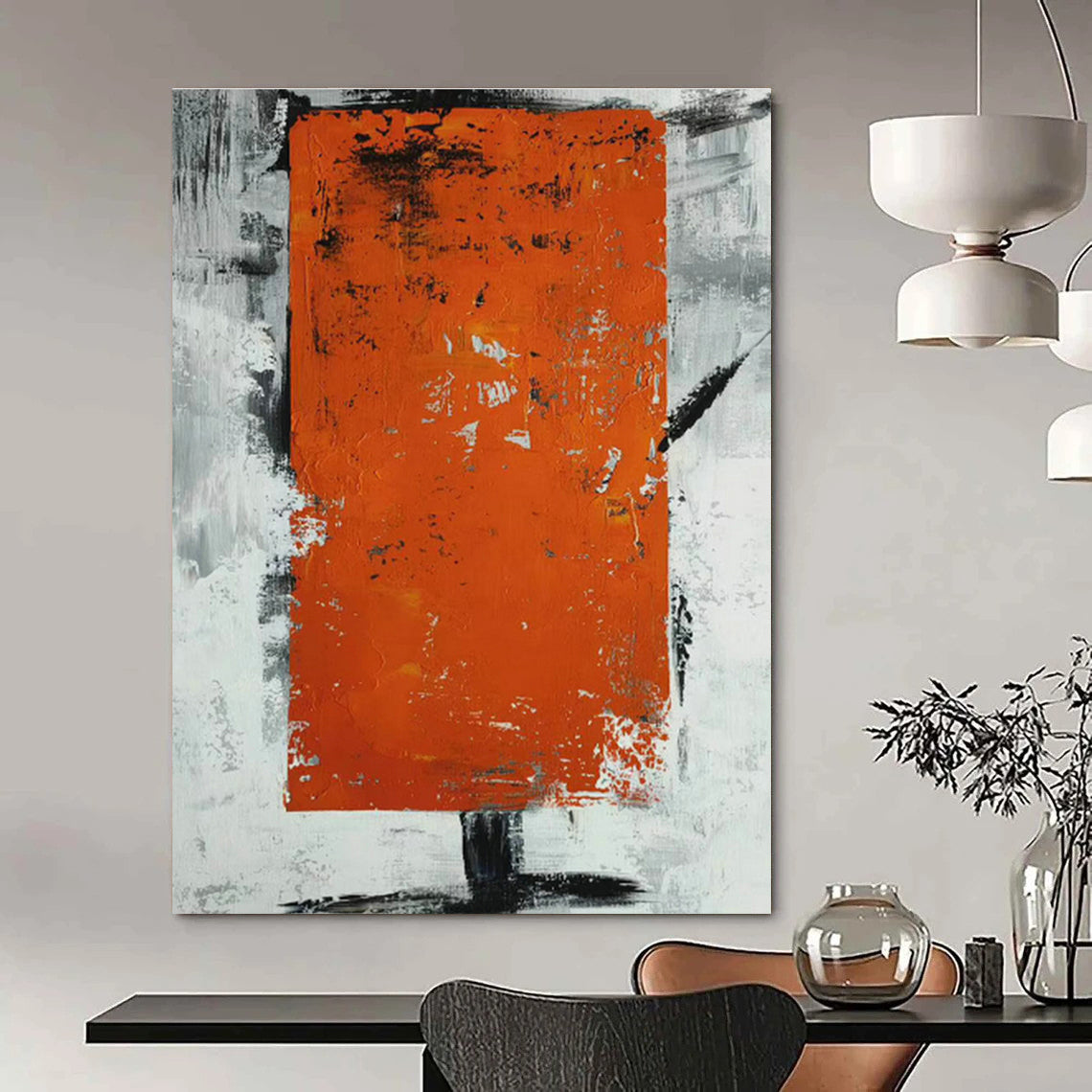 Orange - Grey Block Abstract Art for Living Room & Office DLZ0495