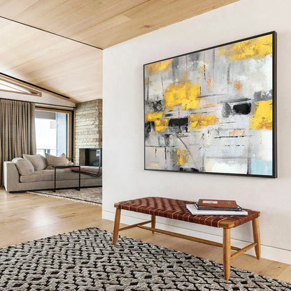 Yellow - Gray Abstract Art for Industrial - Chic Café Wall Decor DLZ2669
