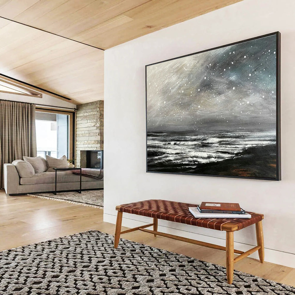 Black - White Starry Sea Oil Painting for Industrial - Style Studies DLZ2493