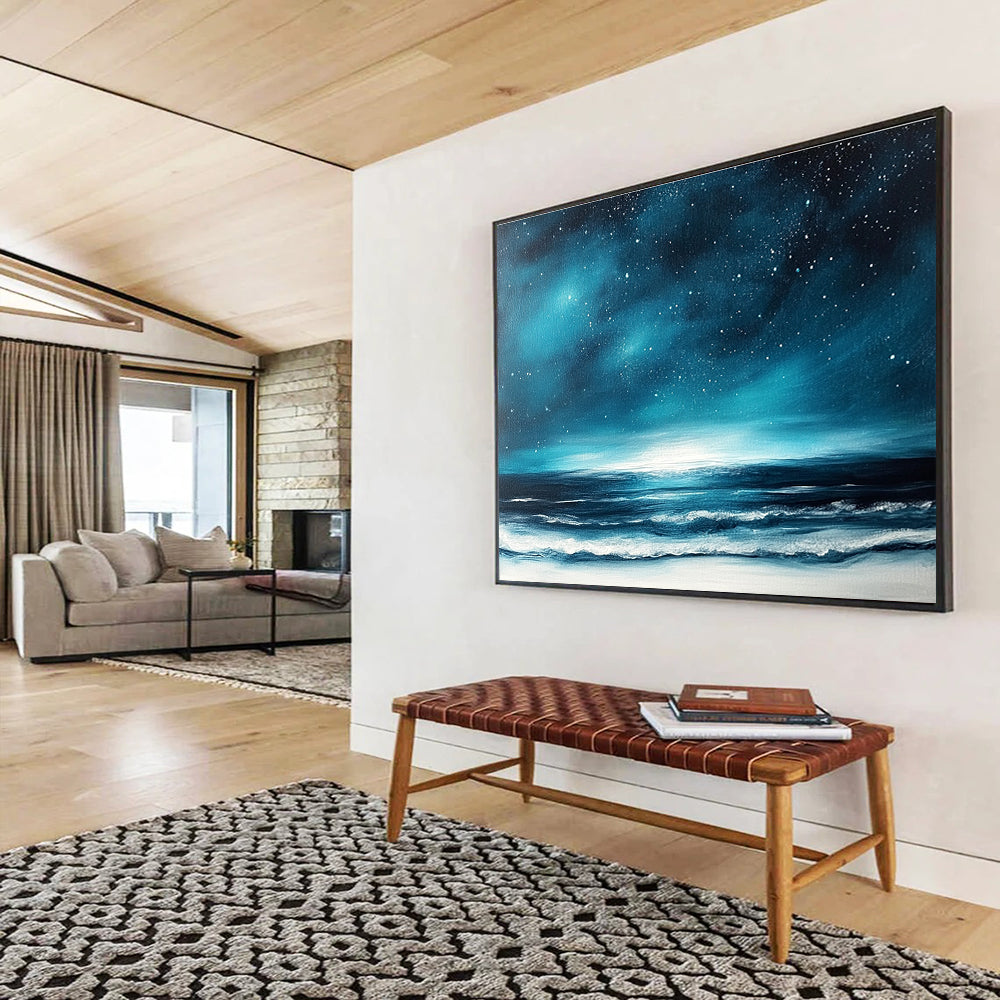 Starry Night Over the Sea Art for Coastal Bedroom & Seaside Hotel Lobby SC396