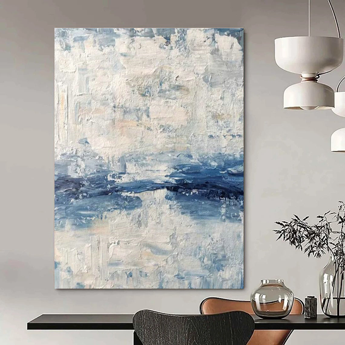 Blue and White Textured Abstract Art for Nautical - style Bedroom & Coastal Art Studio DLZ2246