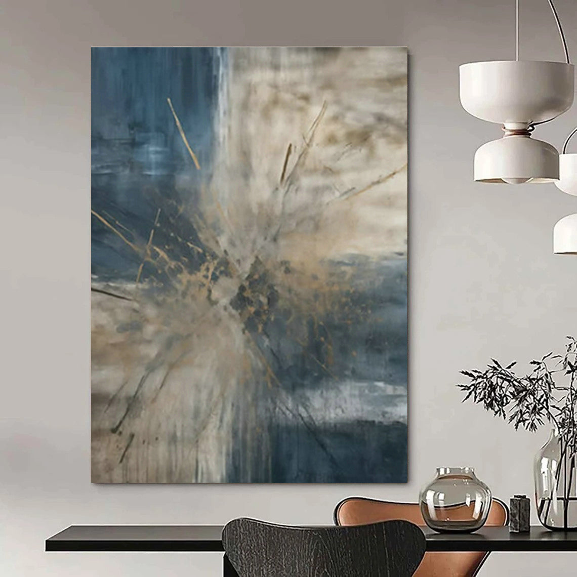 Blue - Gold Abstract Art for Coastal Home Living Room & Art - Loving Yacht Club DLZ1707