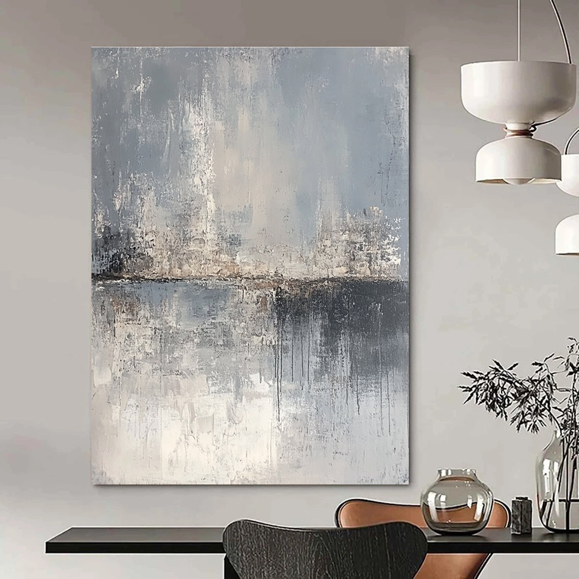 Serene Gray Landscape Art for Bedroom & Office Lounge STSC063