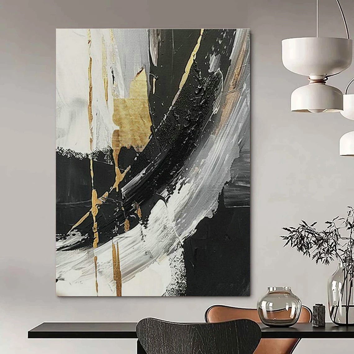 Black - Gold Abstract Art for High - End Restaurant Bar Areas DLZ0122