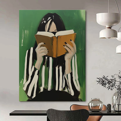 Woman Reading with Striped Top for Study Room & Bookstore Café STSC1265