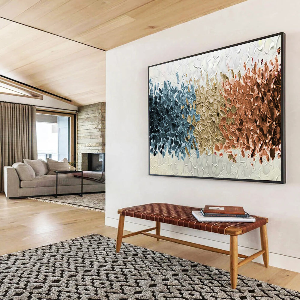 Textured Tri - Color Abstract Art for Minimalist Scandinavian Bedrooms DLZ3075