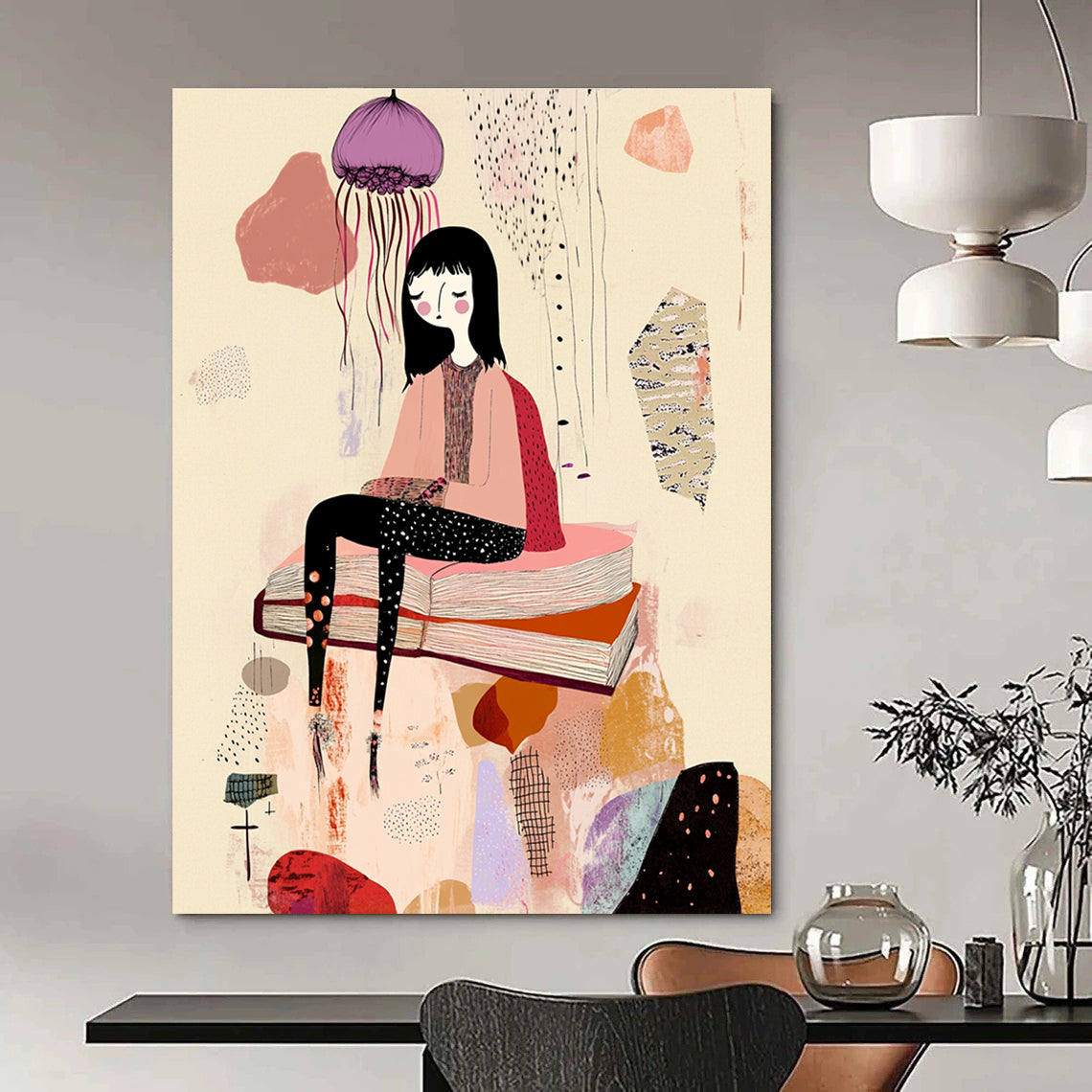 Girl on Books for Cozy Reading Nook & Whimsical Kids’ Room STSC1233