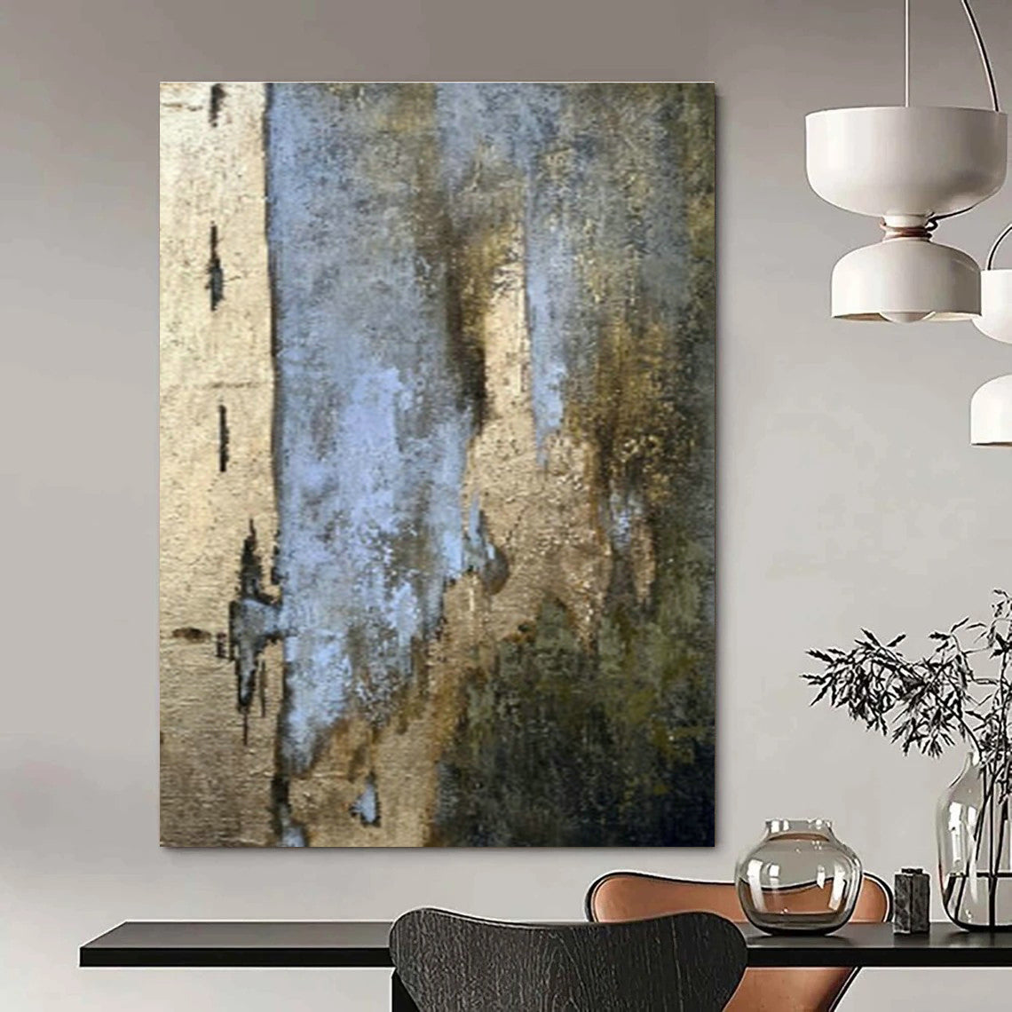 Blue - Gold - Brown Abstract Art for Luxury Hotel Lobby & Contemporary Art Gallery DLZ1898