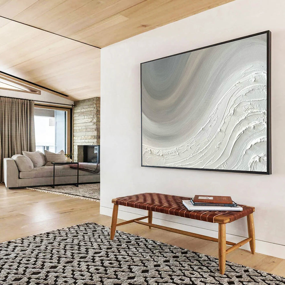 Gray - White Wave Abstract for Minimalist Home Office DLZ2968