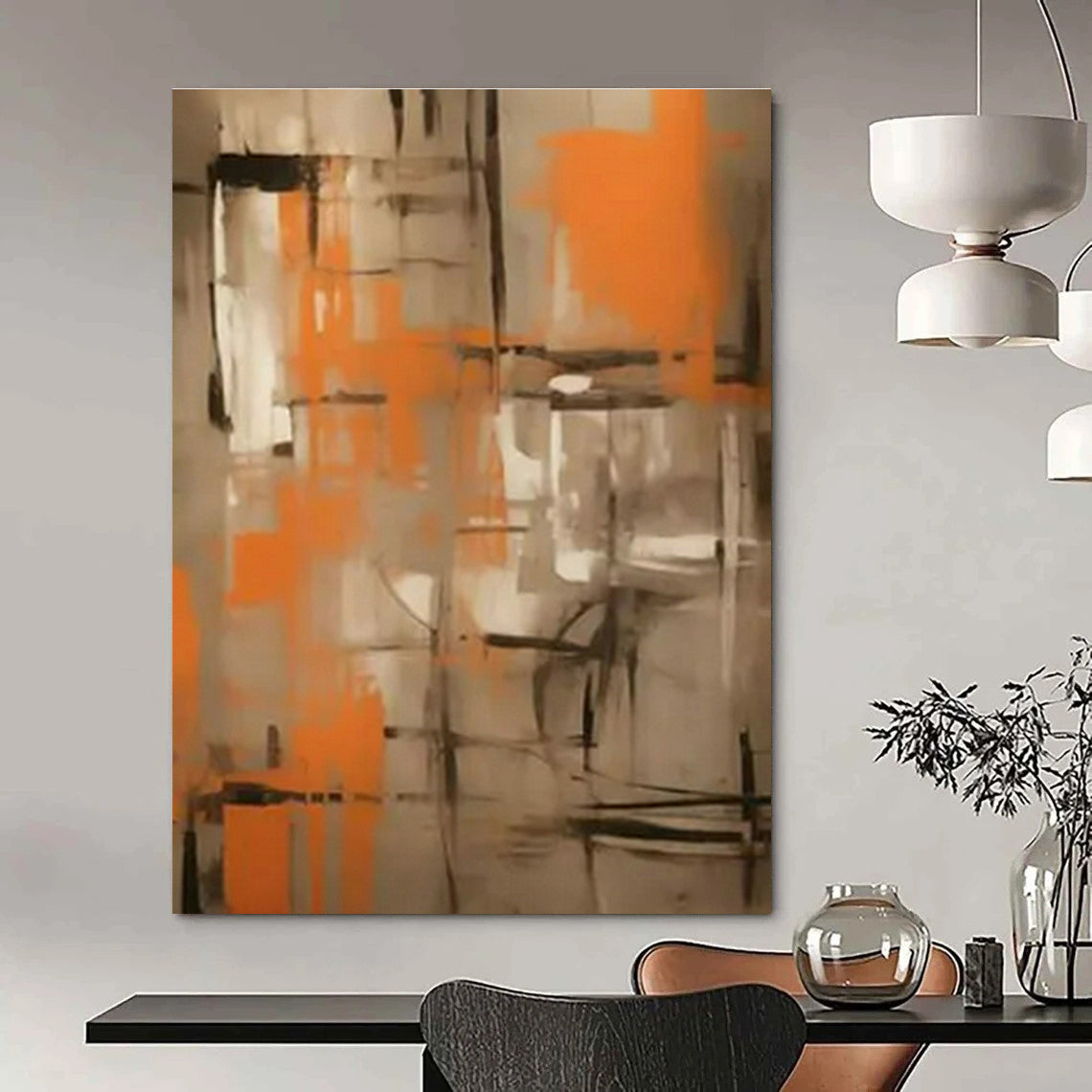 Orange - Gray Abstract Art for Contemporary Gallery & Industrial - Chic Restaurant DLZ1698