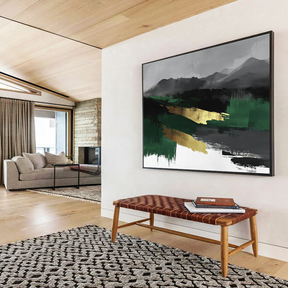 Gold - Accented Mountain Abstract Art for Luxury Mountain Lodge & Zen - Inspired Office SC050
