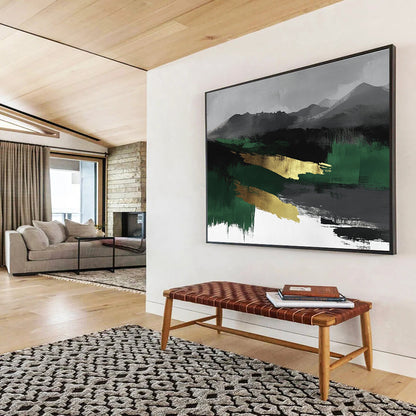 Gold - Accented Mountain Abstract Art for Luxury Mountain Lodge & Zen - Inspired Office SC050