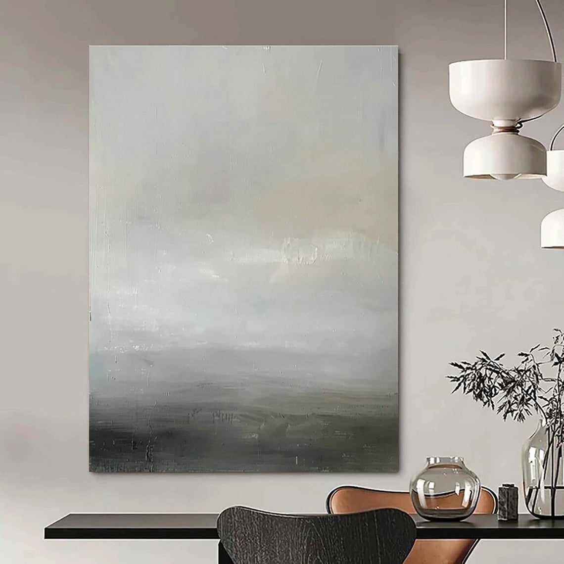 Gray - White Subtle Landscape Abstract Art for Minimalist Bedroom & Serene Yoga Studio DLZ1910