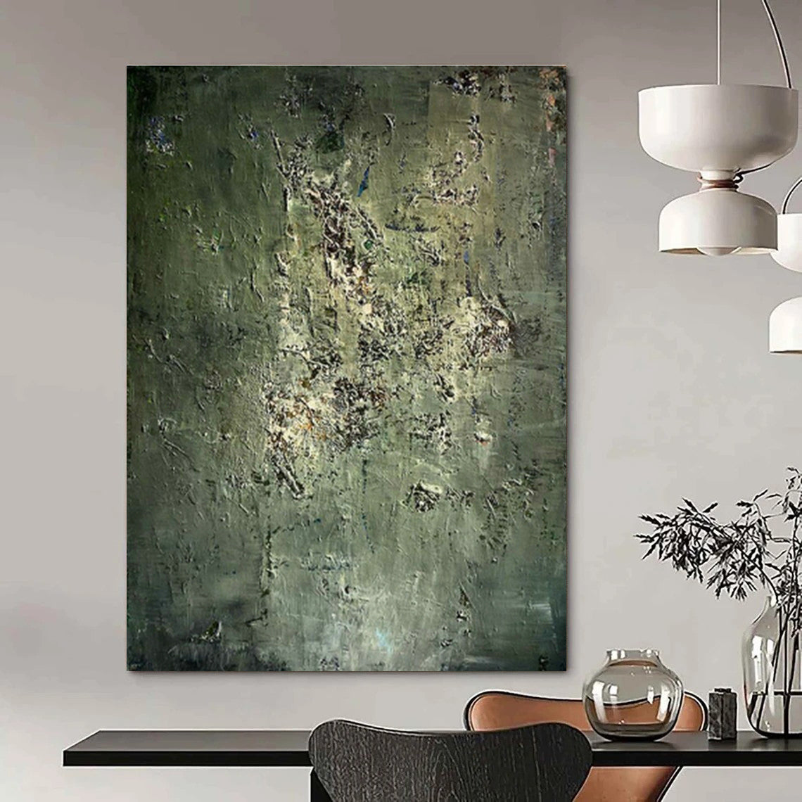 Deep Green Textured Abstract Art for Home Office & Art Gallery DLZ1202