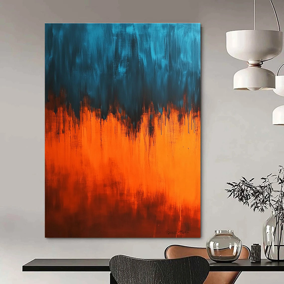 Blue and Orange Dripping Abstract for Creative Studio & Vibrant Bar STSC385