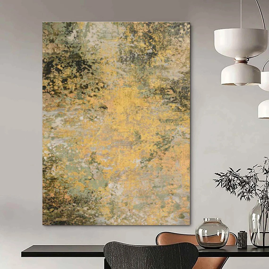 Yellow - Green Textured Art for Rustic Farmhouse Living Rooms DLZ0075