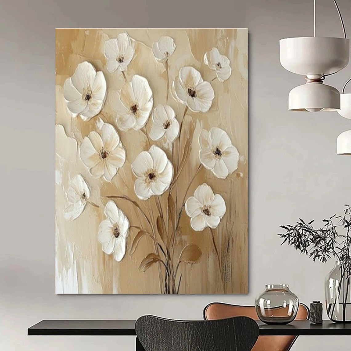 Textured White Flower Art for Wedding Venue & Feminine Home Office DLZ1652