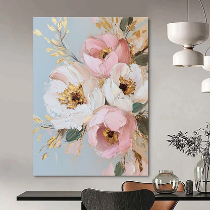 Floral Bouquet with Gold Accents Art for Luxury Home Dining Room & Elegant Bridal Suite STSC1375