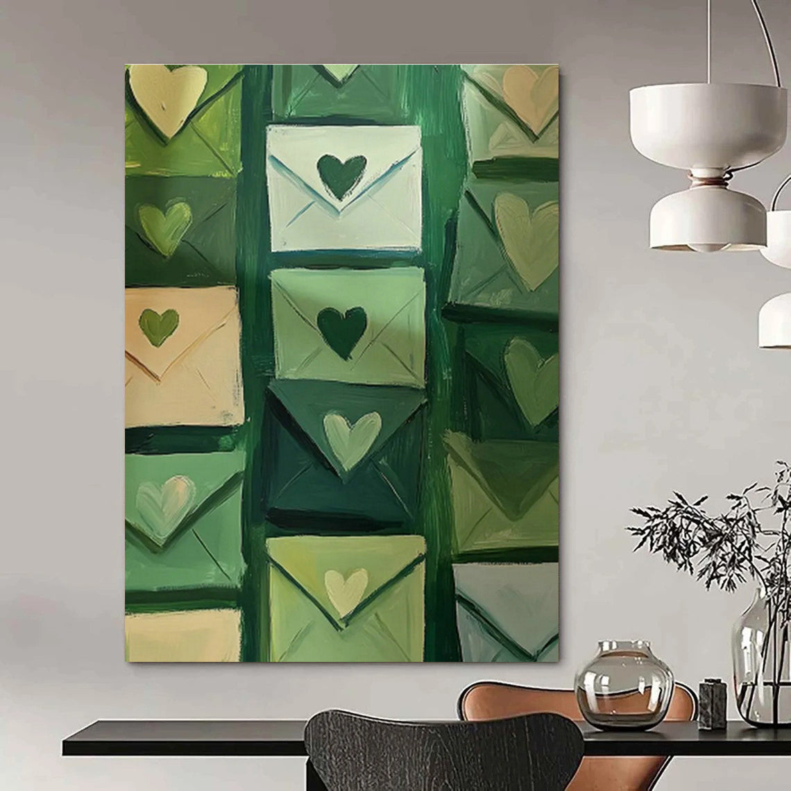 Green Envelopes with Hearts Art for Stationery Shop & Romantic Home Office DLZ0687