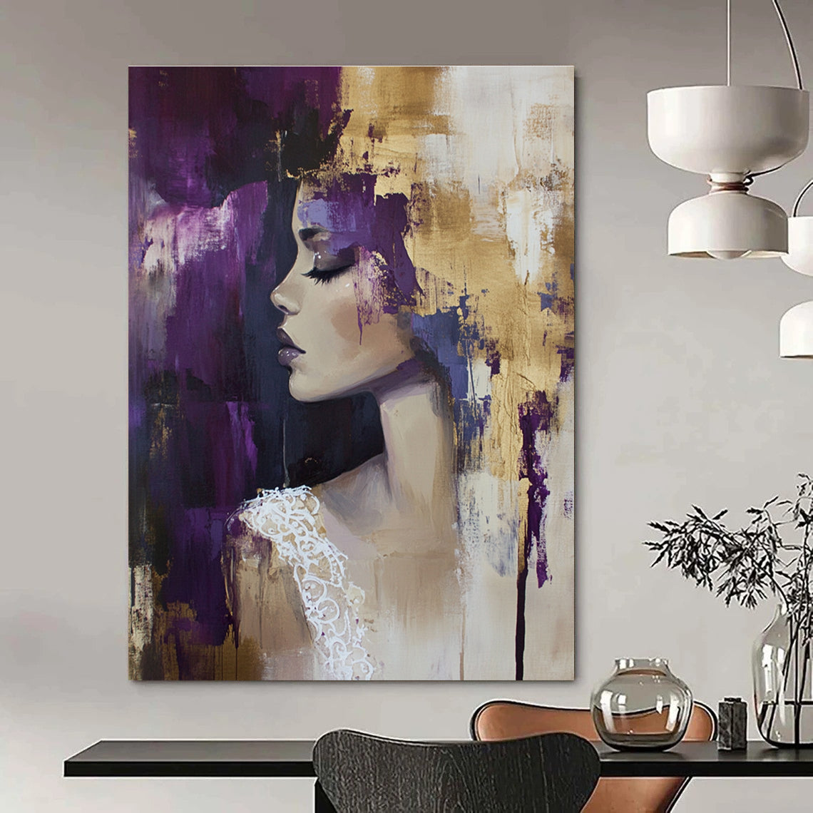 Woman with Purple and Gold Abstract Background for Luxury Beauty Salon & Art - Centric Lounge STSC177
