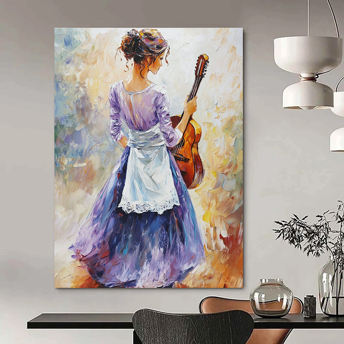 Woman with Guitar Art for Musician’s Home Studio & Bohemian - Style Café STSC1373